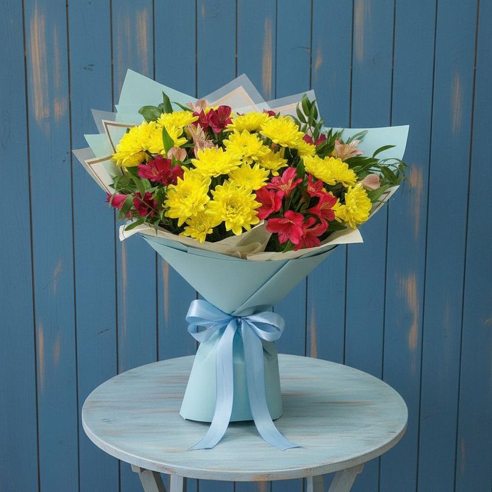 Букет цветов из: Альстромерии и Хризантемы в городе Бор