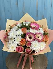 Букет цветов из:  Розы, Герберы и Хризантемы в городе Бор