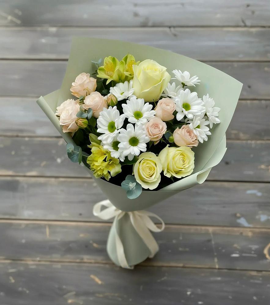 Букет цветов из: Альстромерии, Розы и Хризантемы в городе Бор