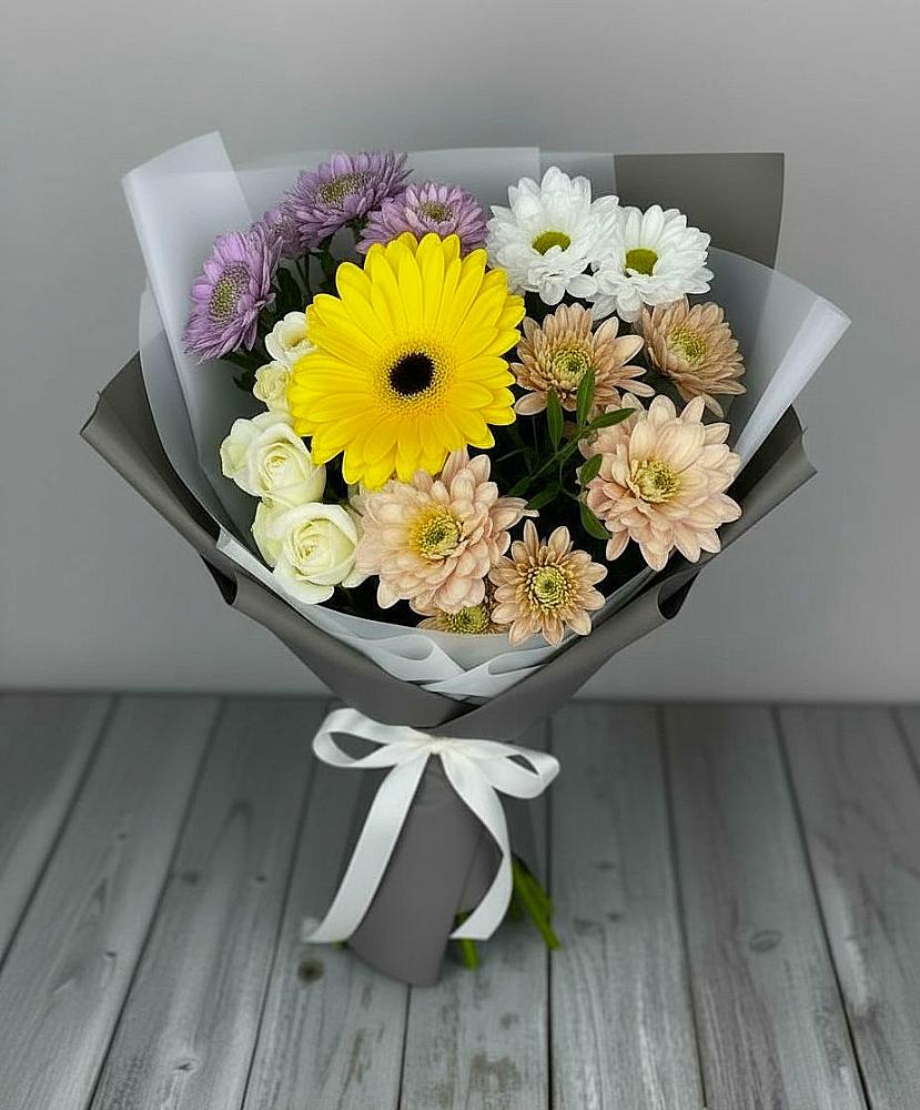 Букет цветов из: Розы, Герберы и Хризантемы в городе Бор