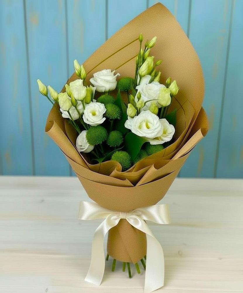 Букет цветов из: Хризантемы и Лизиантусы в городе Бор