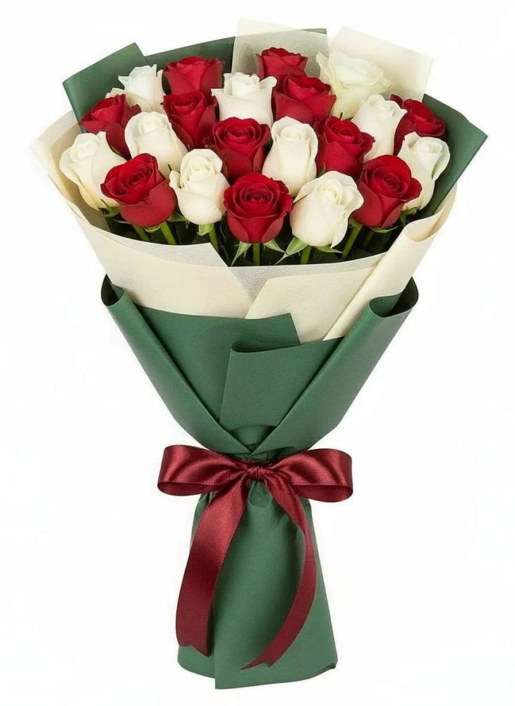 Букет Микс из красных и белых роз в городе Бор