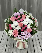 Букет цветов из:  Альстромерии, Гвоздики, Розы и Хризантемы в городе Бор