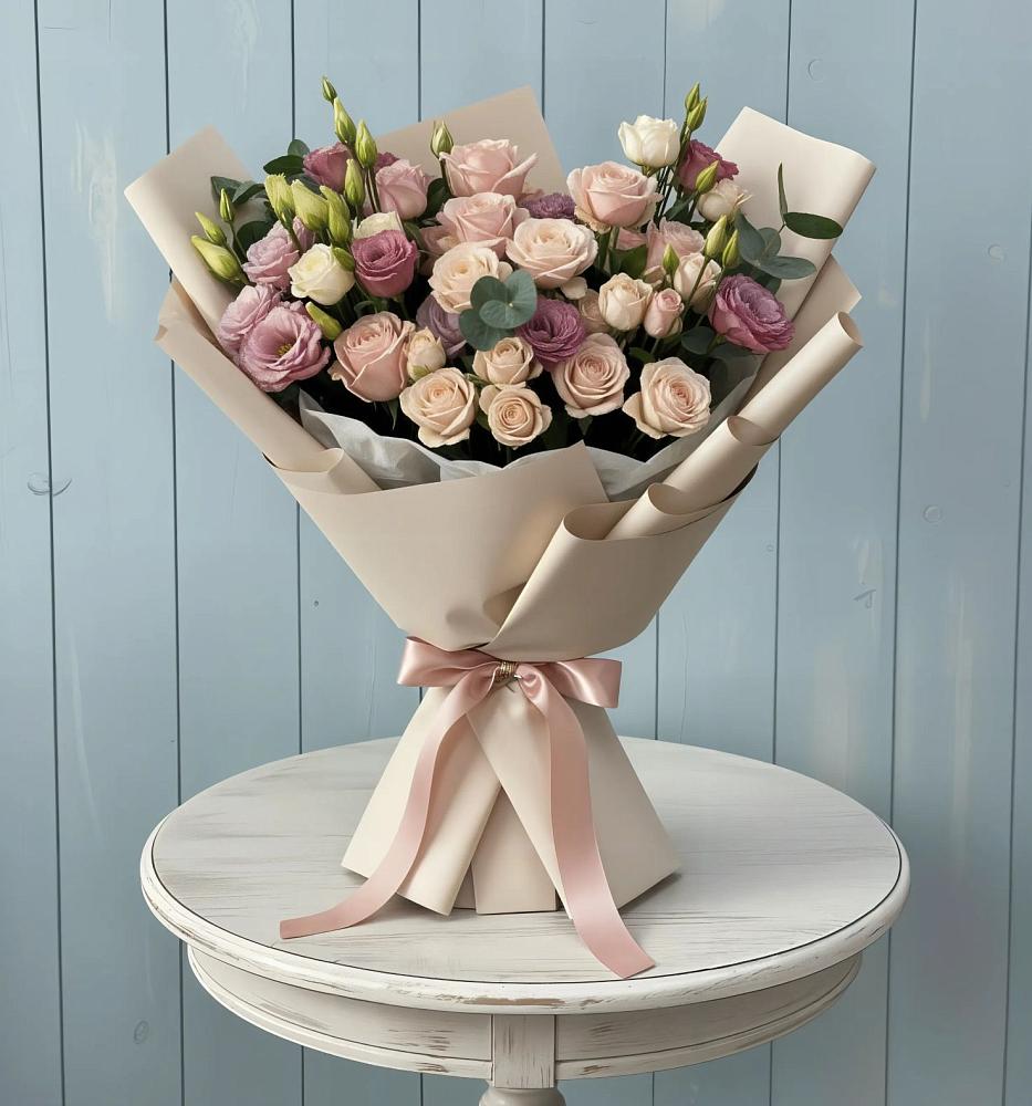 Букет цветов из: Розы и Лизиантусы в городе Бор