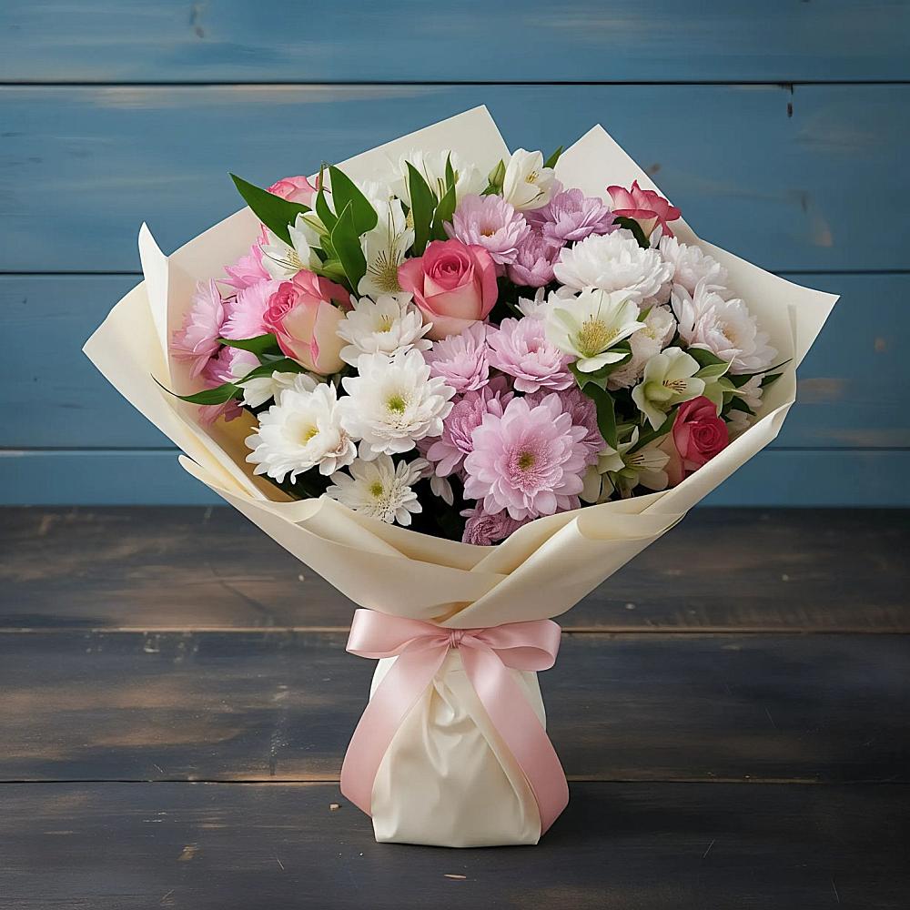 Букет цветов из: Хризантемы, Альстромерии и Розы в городе Бор